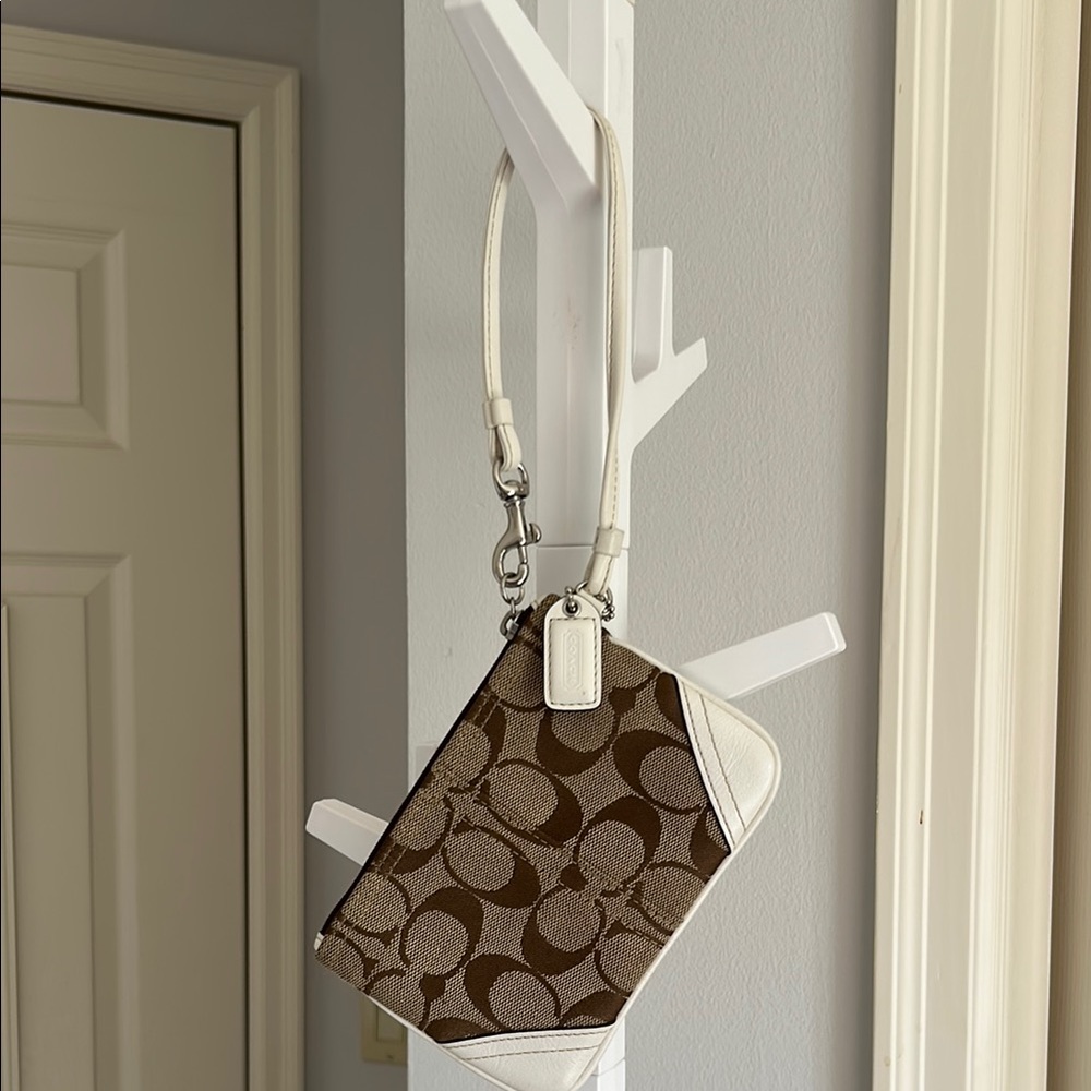 Coach Signature Brown and Cream Wristlet